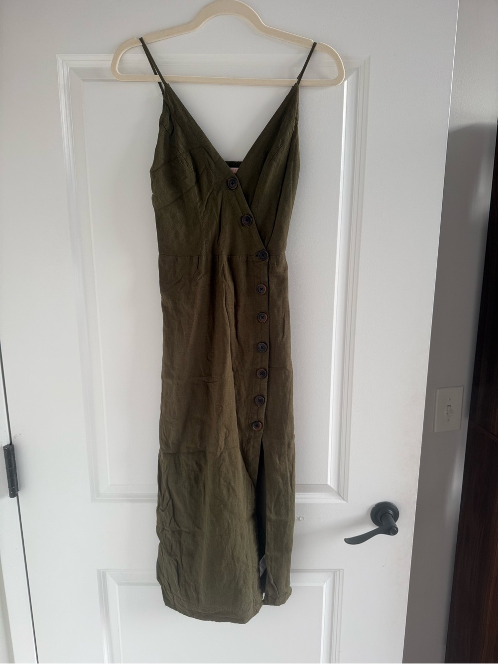 Olive Green Button-Front Slip Dress